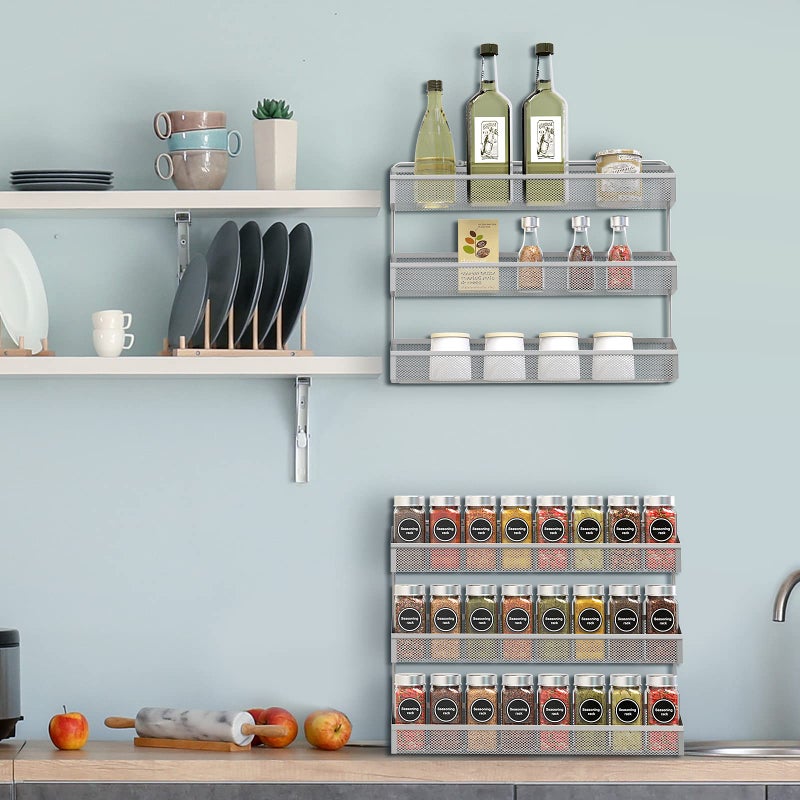 Auledio 2 Pack Spice Rack Organizer, 3 Tier Counter-top Stand or Wall Mounted Storage Rack Hanging Shelf for Kitchen Cabinet, Cupboard, Pantry Door or Bathroom Shower Cosmetic - Chrome - Image 4